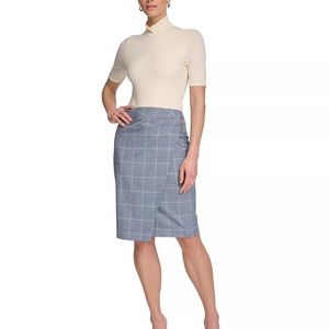 ***DKNY*** Women's Printed Faux-Wrap Buckle-Trim Skirt Size 14